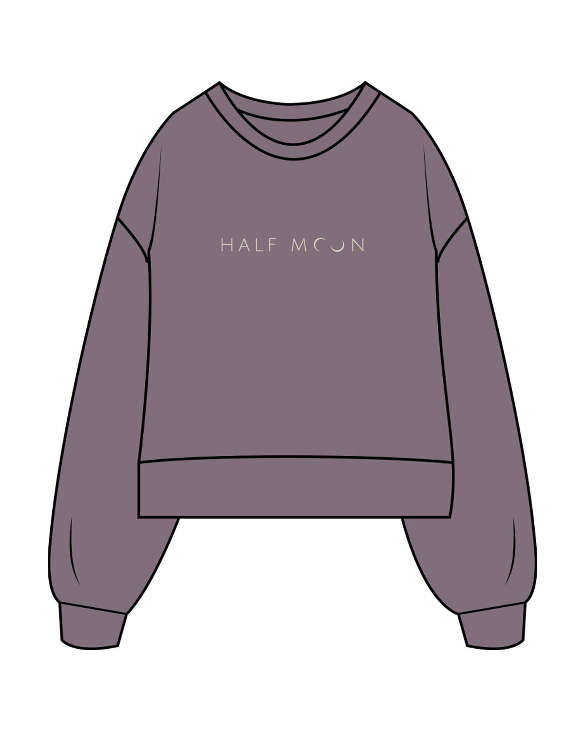 The Womens Heavyweight Crop - Mauve - Half Moon Yoga - Center Chest & Back Round Moons - Printed - Off White