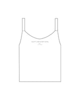 The Micro Rib Strappy Crop Tank - White - Surf Salutations - Center Chest Stacked - Printed - Black