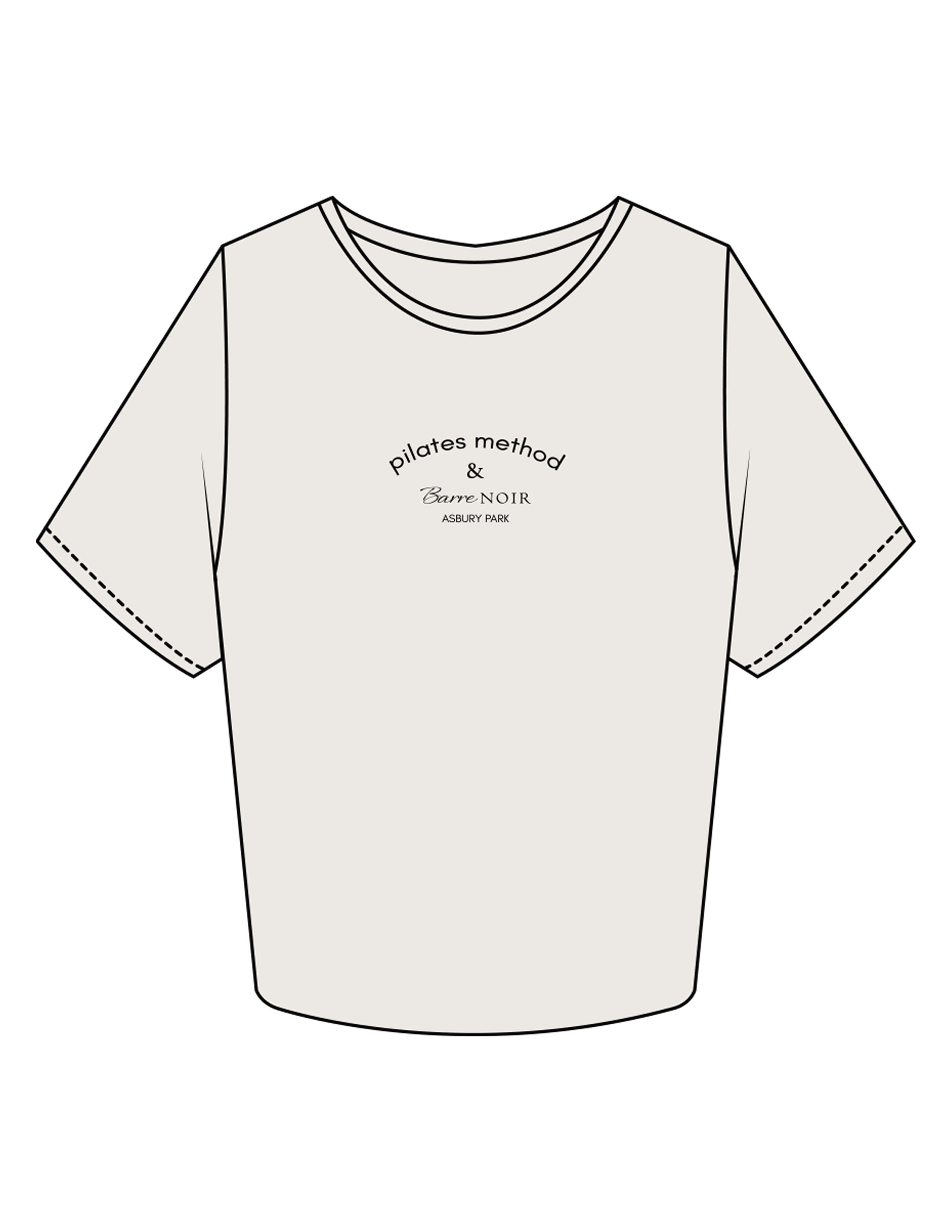 The Crop Tee - Bone - Pilates Method/Barre Noir - Center Chest Arc Stacked - Printed - Black