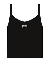 The Micro Rib Strappy Crop Tank - Black - Solos Pilates - Center Chest - Printed - Cream