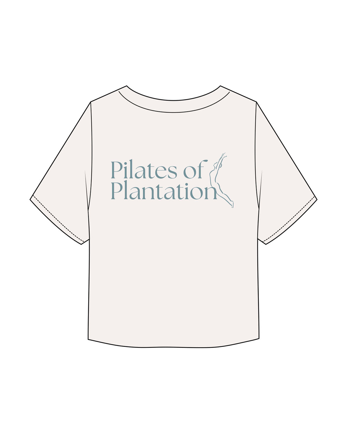 The Midweight Crop Tee - Ivory - Pilates of Plantation - Left Chest - Back Center Stacked - Prined - Blue - #739199