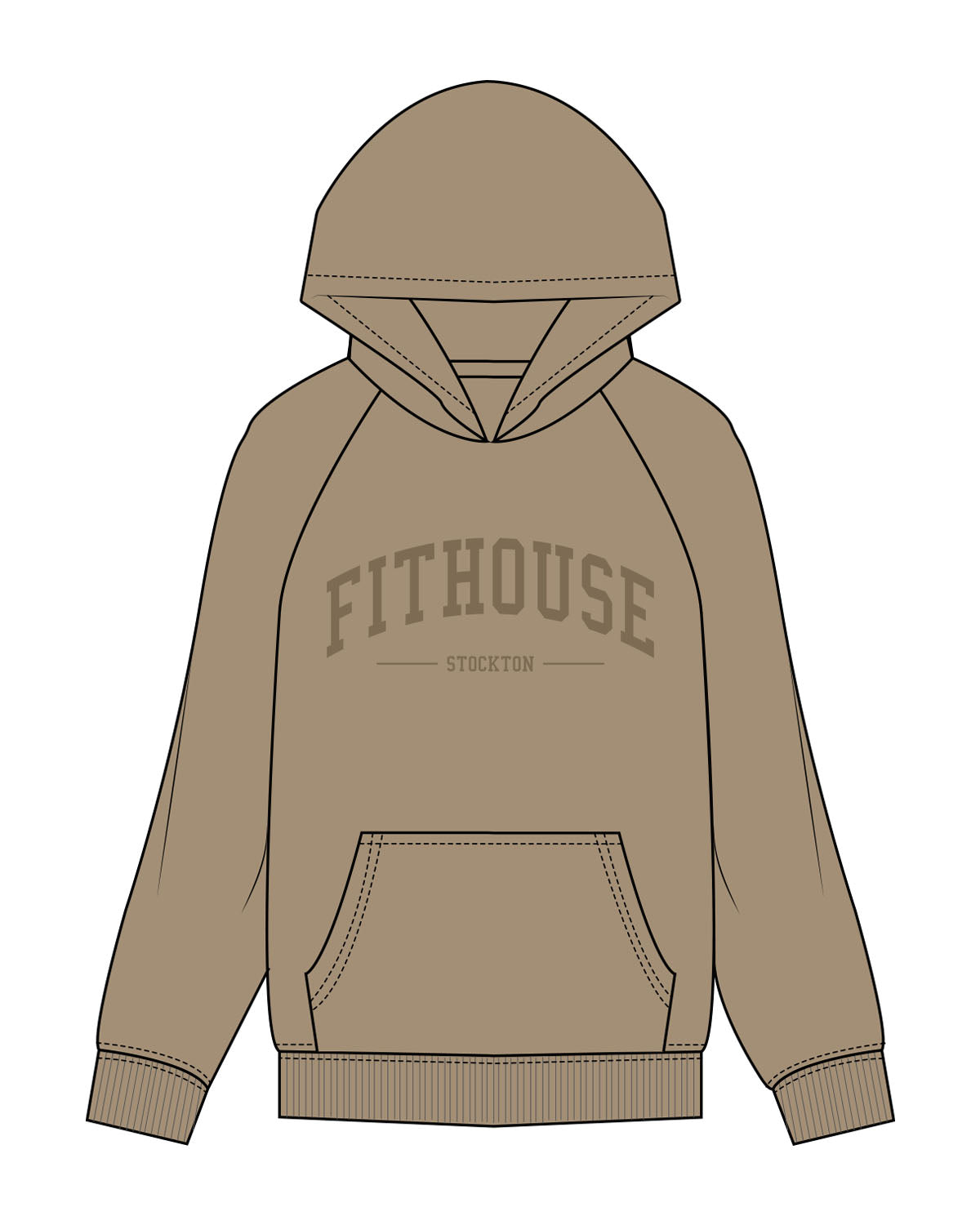 The Mens Hoodie - Sand - Fit House - Chest Arc Stacked - Printed - Tone on Tone