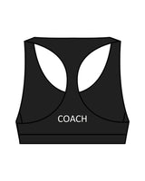 The Racer Bra - Black - Krista - Left Chest & Back Center "COACH" - White