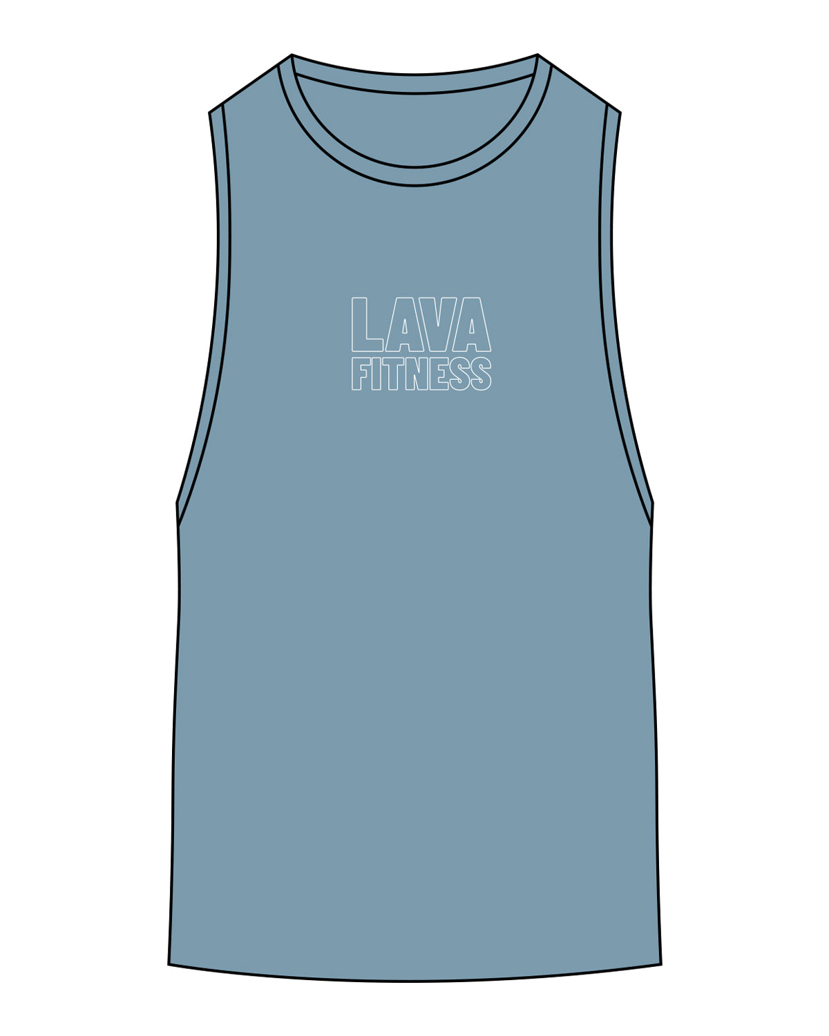 The Scoop Muscle Tank - Teal Heather - Lava - Center Chest Stacked & Center Back Vertical - White Printed