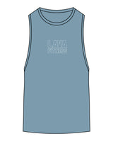 The Scoop Muscle Tank - Teal Heather - Lava - Center Chest Stacked & Center Back Vertical - White Printed