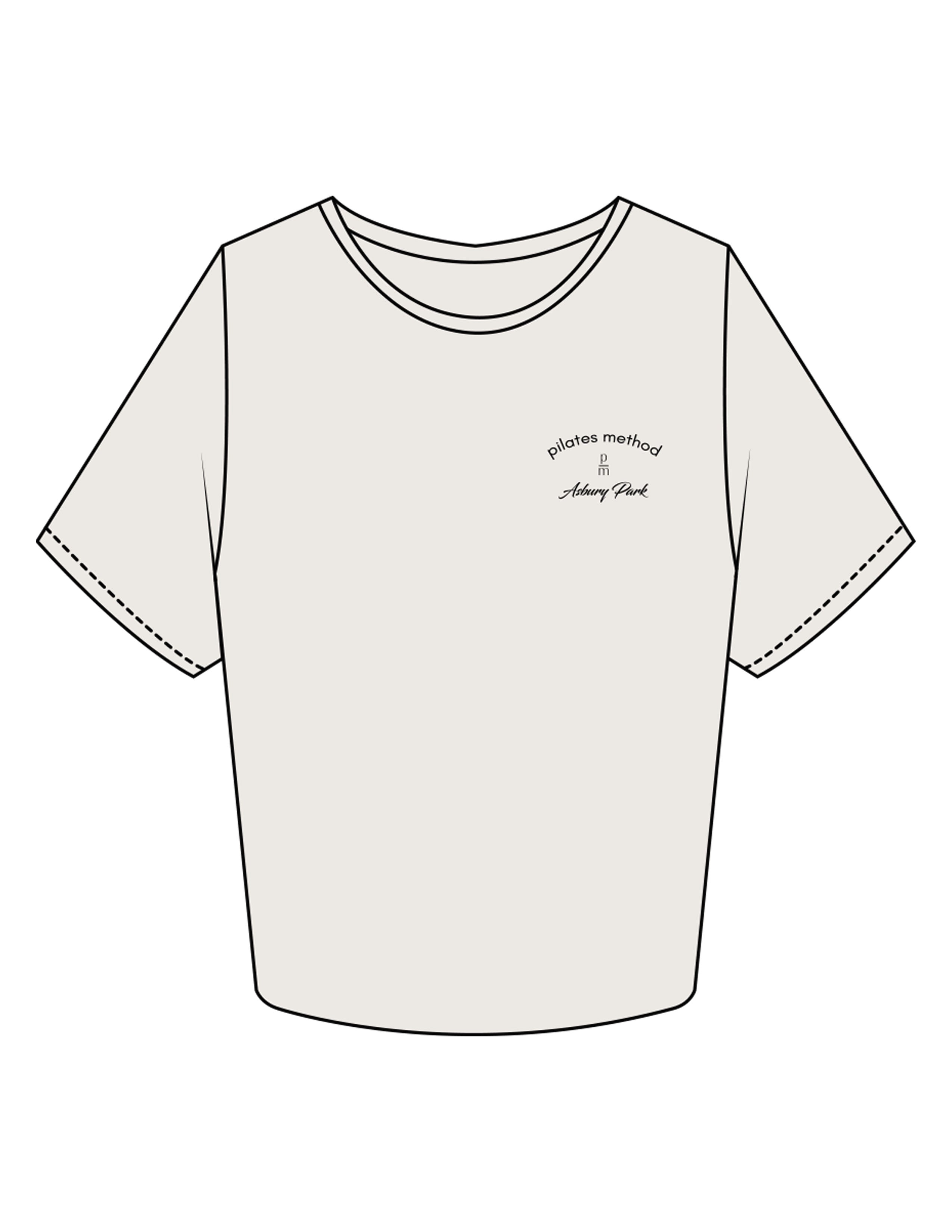 The Crop Tee - Bone - Pilates Method/Barre Noir - Left Chest Arc Stacked - Printed - Black