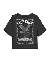 The Heavyweight Crop Tee - Washed Black - FadeFarm - Left Chest Stacked & Back Stacked - Printed - Off White
