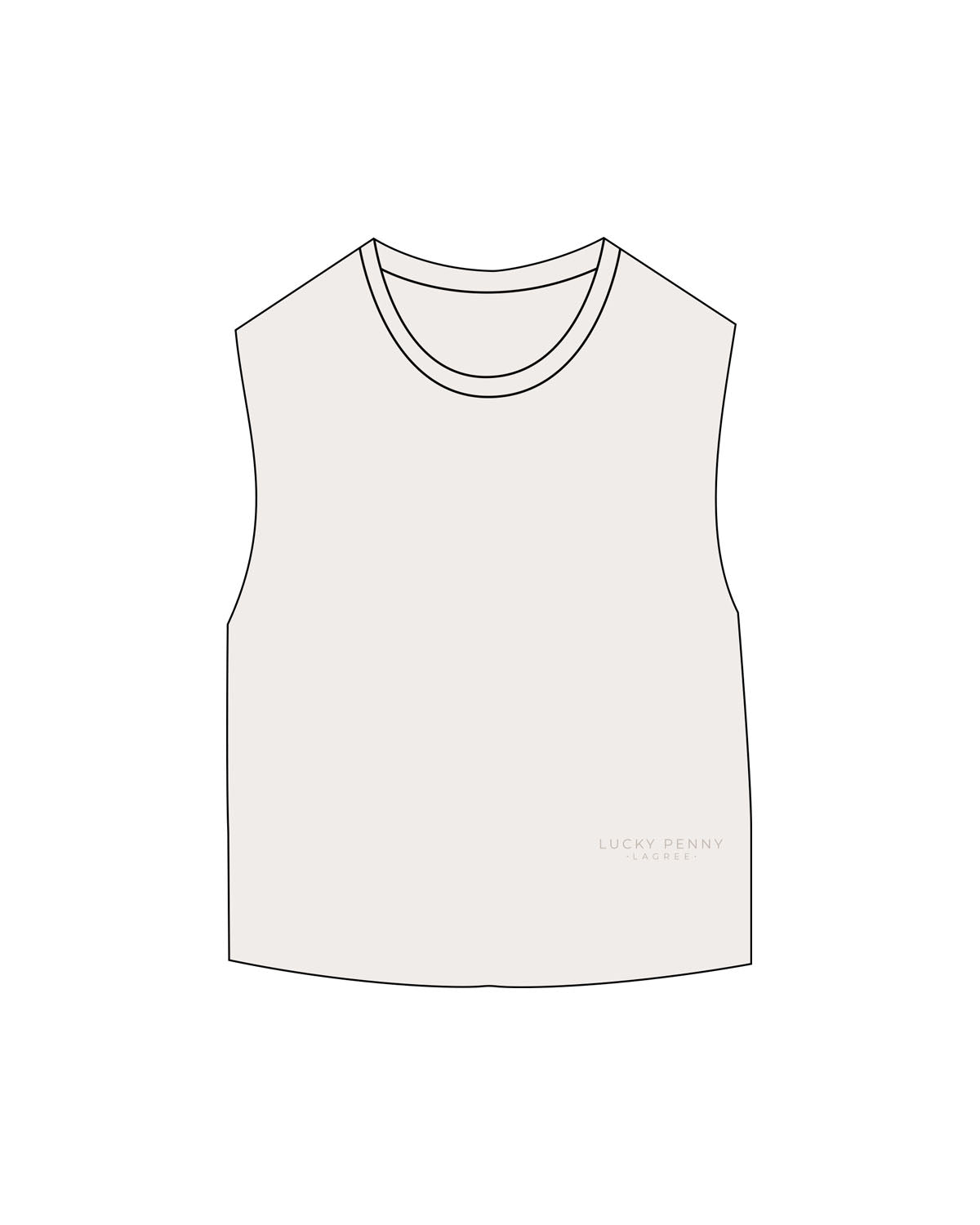 The Micro Rib Basic Crop Tank - Natural - Lucky Penny - Lower Left Stacked - Embroidered - Tone on Tone