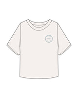 The Midweight Crop Tee - Ivory - Pilates of Plantation - Left Chest - Back Center Stacked - Prined - Blue - #739199