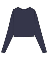 The Micro Rib Crop Long Sleeve - Navy - Studio47 Pilates - Front Left Neckline - Printed - Tone on Tone