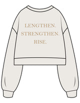 The Womens Crop Crewneck - Bone - Pilates Phoenix - Chest Stacked & Back Stacked - Printed - Khaki