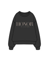The Womens Crewneck - Washed Black - Honor Pilates - Center Chest Stacked & Back Neckline - Bone