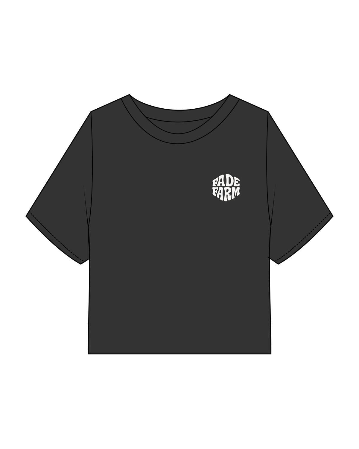 The Heavyweight Crop Tee - Washed Black - FadeFarm - Left Chest Stacked & Back Stacked - Printed - Off White