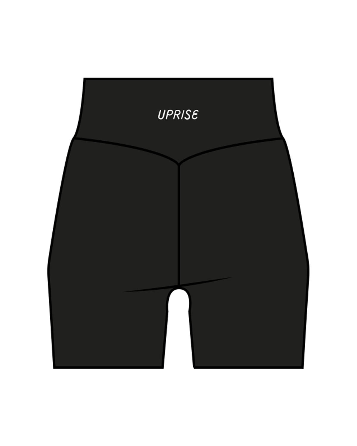The Basic Short - Black - Uprise Hot Yoga - Back - "UPRISE" - Printed - White