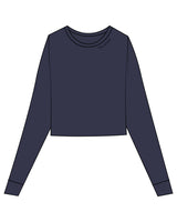The Micro Rib Crop Long Sleeve - Navy - Studio47 Pilates - Front Left Neckline - Printed - Tone on Tone