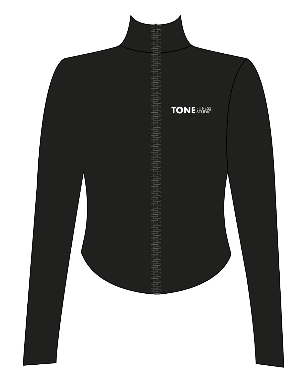 The 3/4 Crop Zip Jacket - Black - Tone Fitness Studio - Left Chest - Printed - White