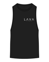 The Scoop Muscle Tank - Black - Lava - Left Chest Stacked & Center Back Stacked - White - Printed