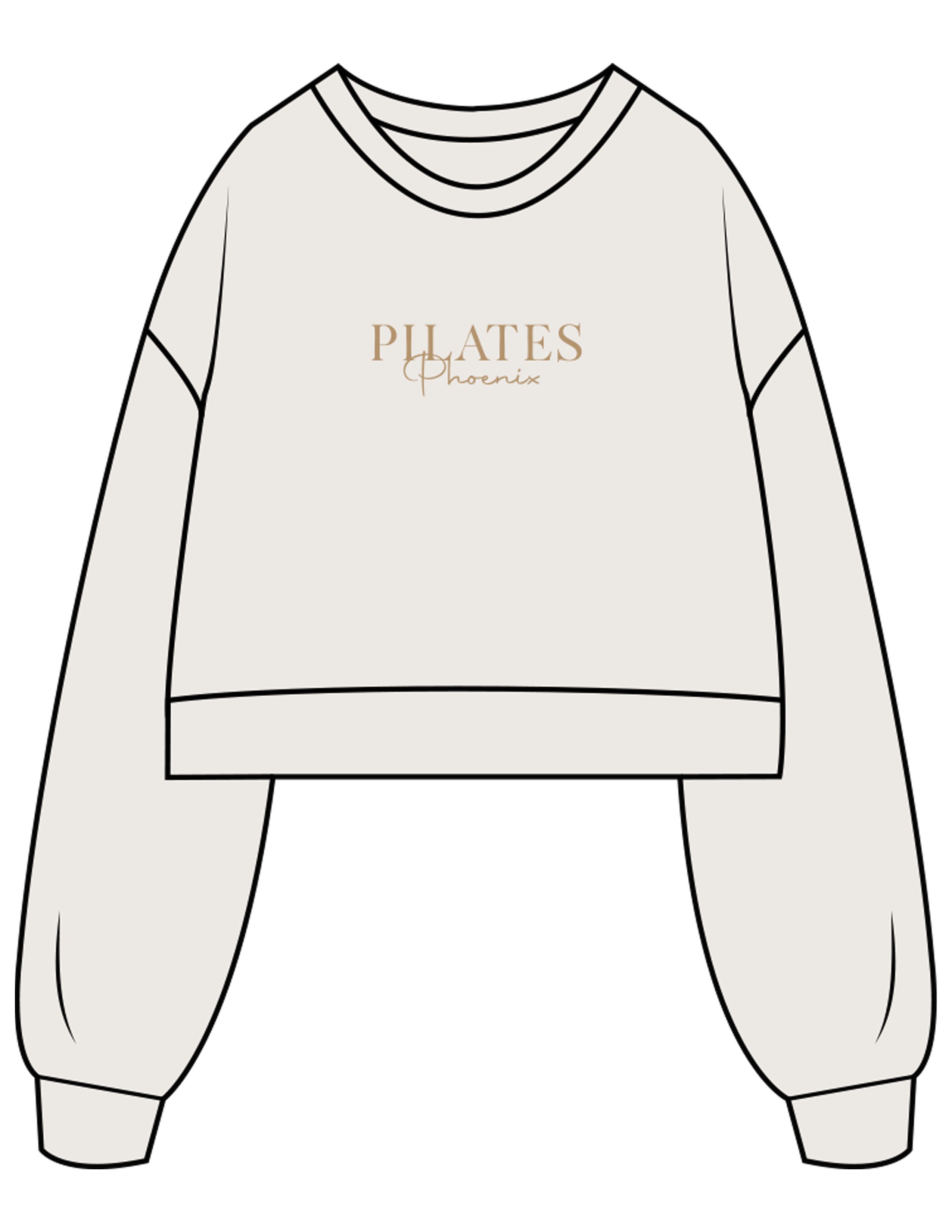 The Womens Crop Crewneck - Bone - Pilates Phoenix - Chest Stacked & Back Stacked - Printed - Khaki