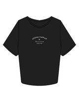 The Crop Tee - Black - Pilates Method/Barre Noir - Center Chest Arc Stacked - Printed - White