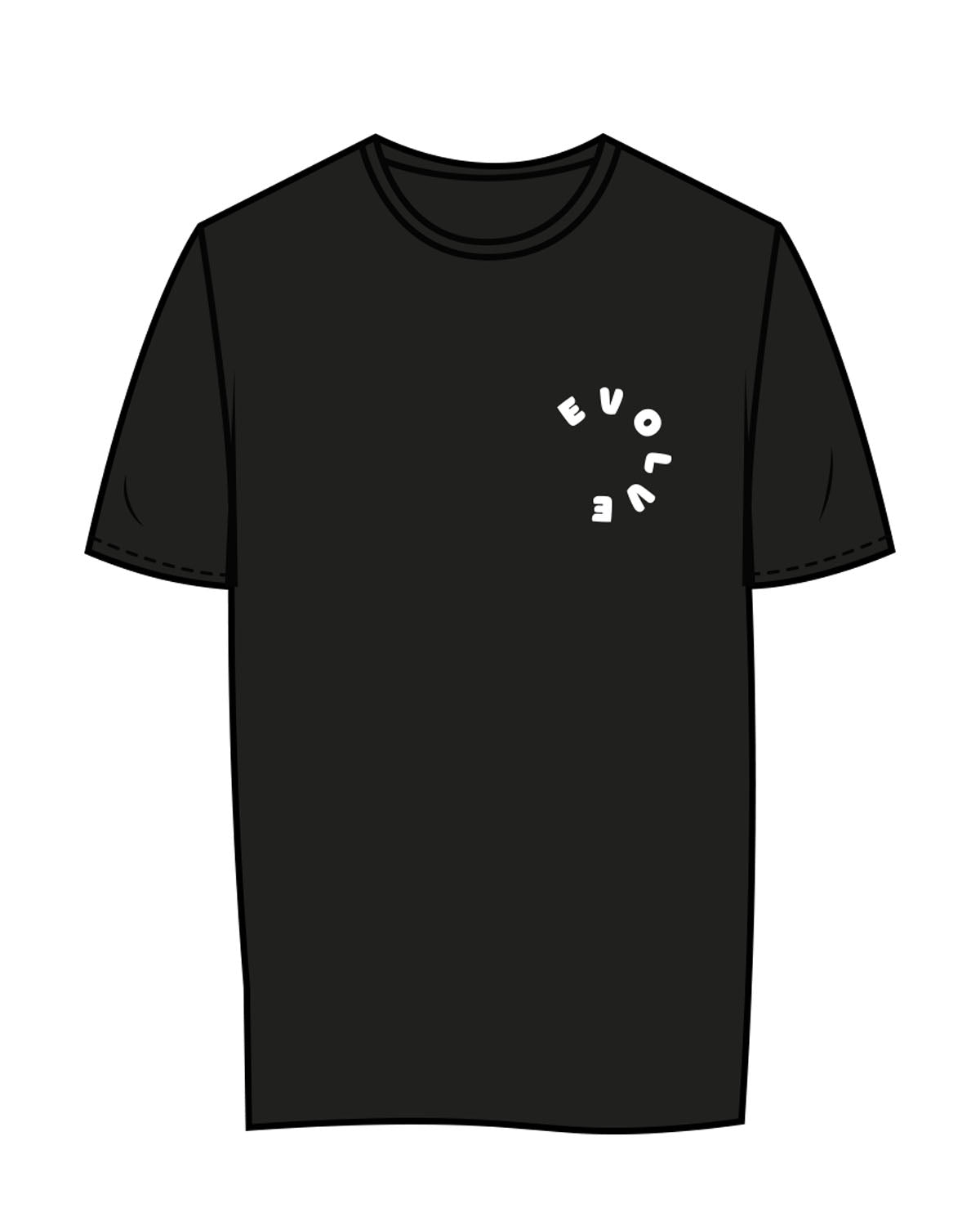 The Womens Tee - Black - Evolve Lagree - Left Chest Round & Center Back Vertical - Printed - White