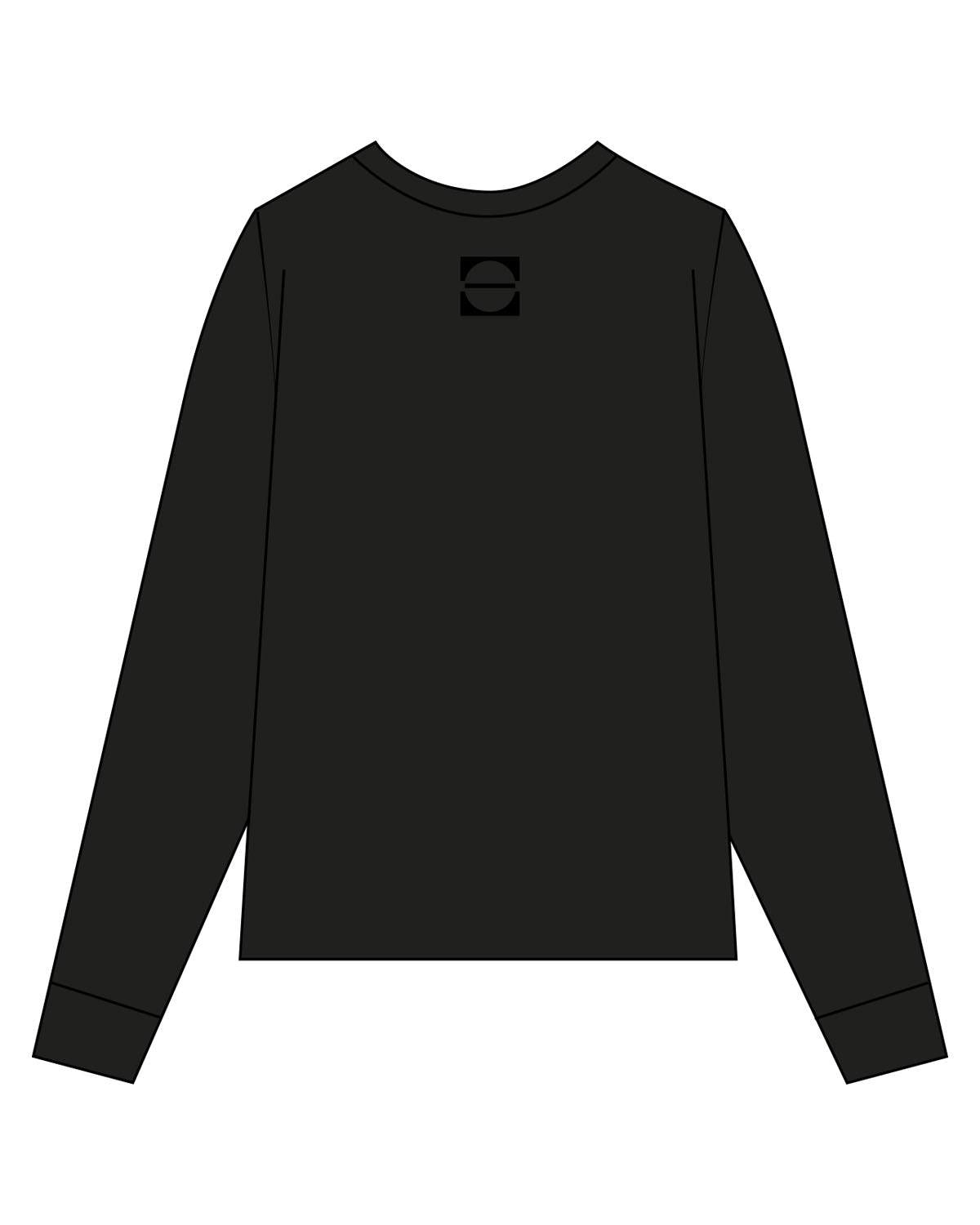 The Womens Long Sleeve - Black - Studio47 Pilates - Left Sleeve - Back Neckline - Printed - Black