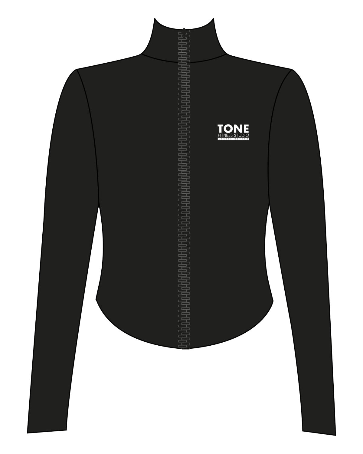 The 3/4 Crop Zip Jacket - Black - Tone Fitness Studio - Left Chest Stacked - Printed - White