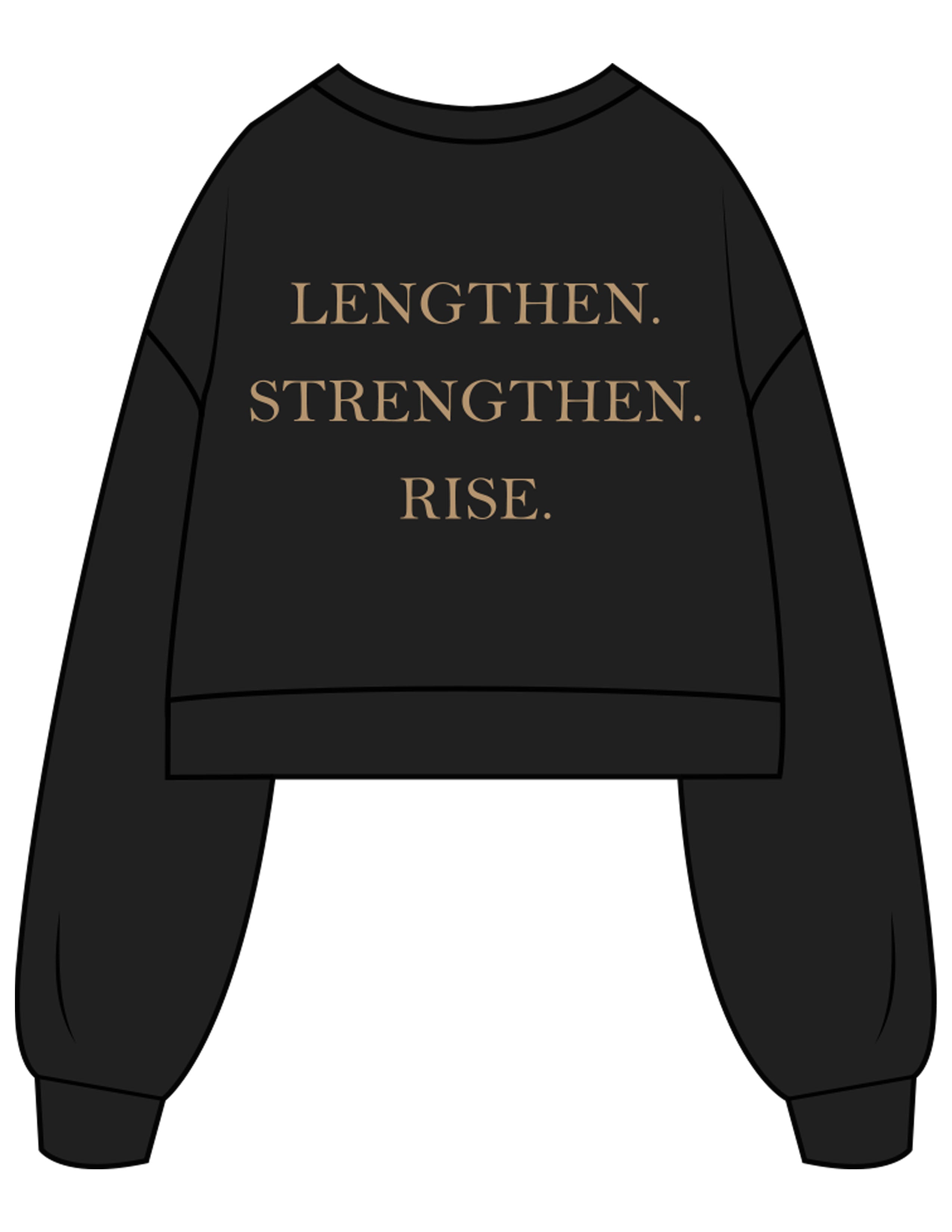 The Womens Crop Crewneck - Black - Pilates Phoenix - Chest Stacked & Back Stacked - Printed - Khaki