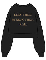 The Womens Crop Crewneck - Black - Pilates Phoenix - Chest Stacked & Back Stacked - Printed - Khaki