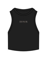 The Ribbed Crop Tank - Black - Honor Pilates - Center Chest - Embroidered - Bone