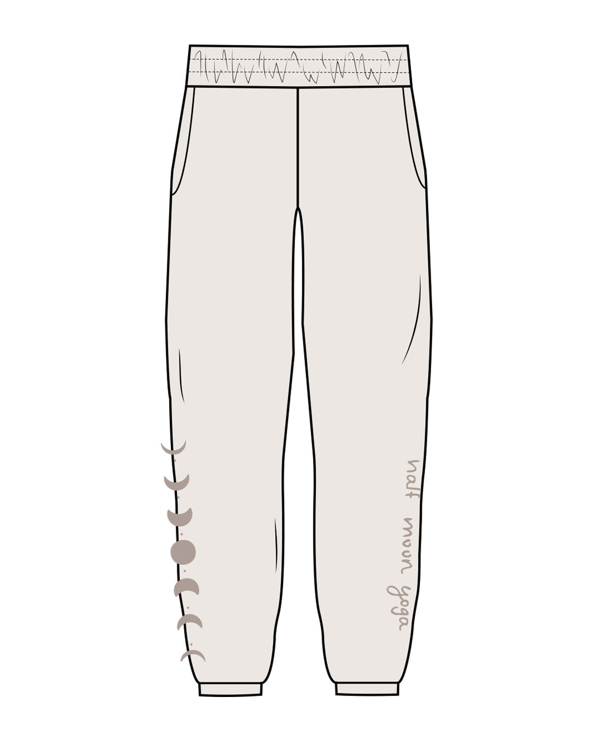 The Womens Sweatpants - Bone - Half Moon Yoga - Left & Right Leg - Printed - Tone on Tone