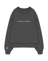 The Womens Crewneck - Washed Black - Corefire - Center Chest & Right Wrist - Light Blue