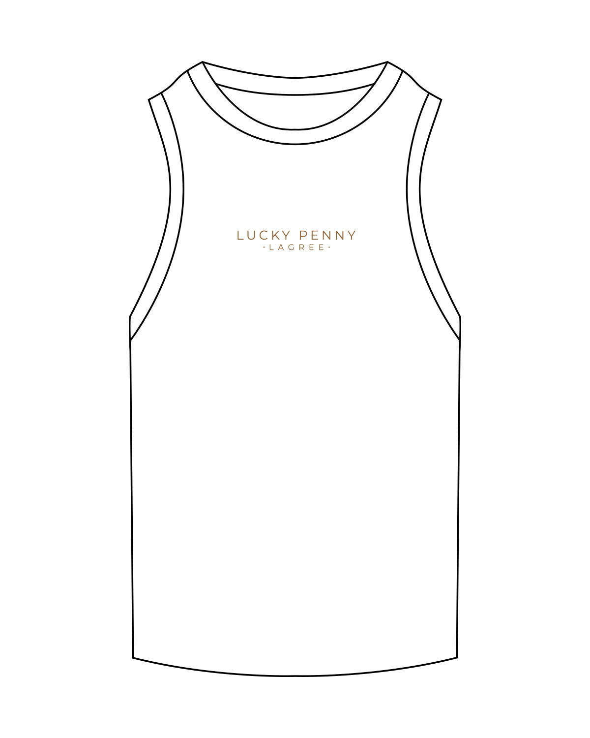 The Ribbed Full Length Tank - White - Lucky Penny - Center Chest Stacked - Embroidered - Brown