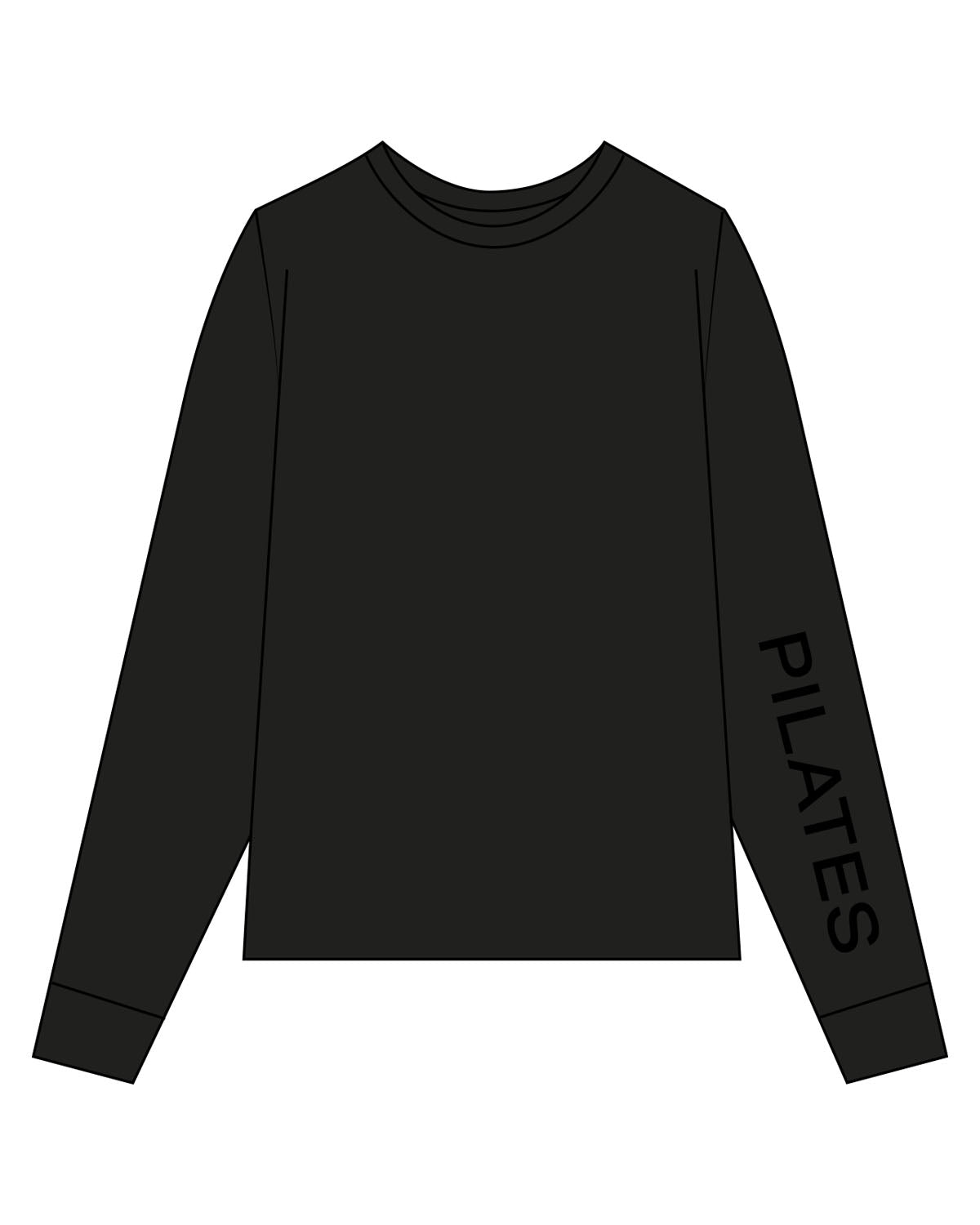 The Womens Long Sleeve - Black - Studio47 Pilates - Left Sleeve - Back Neckline - Printed - Black