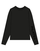 The Womens Long Sleeve - Black - Studio47 Pilates - Left Sleeve - Back Neckline - Printed - Black