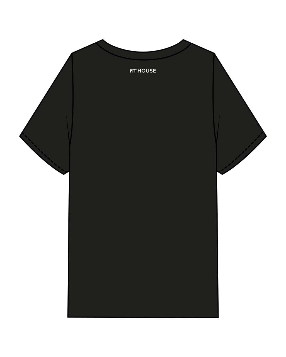 The Mens Heavyweight Tee - Black - Fit House - Chest Arc Stacked - Back Neckline - Printed - White