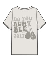 The Mens Heavyweight Tee - Washed Bone - Rumble - Left Chest & Back Stacked - Full Color