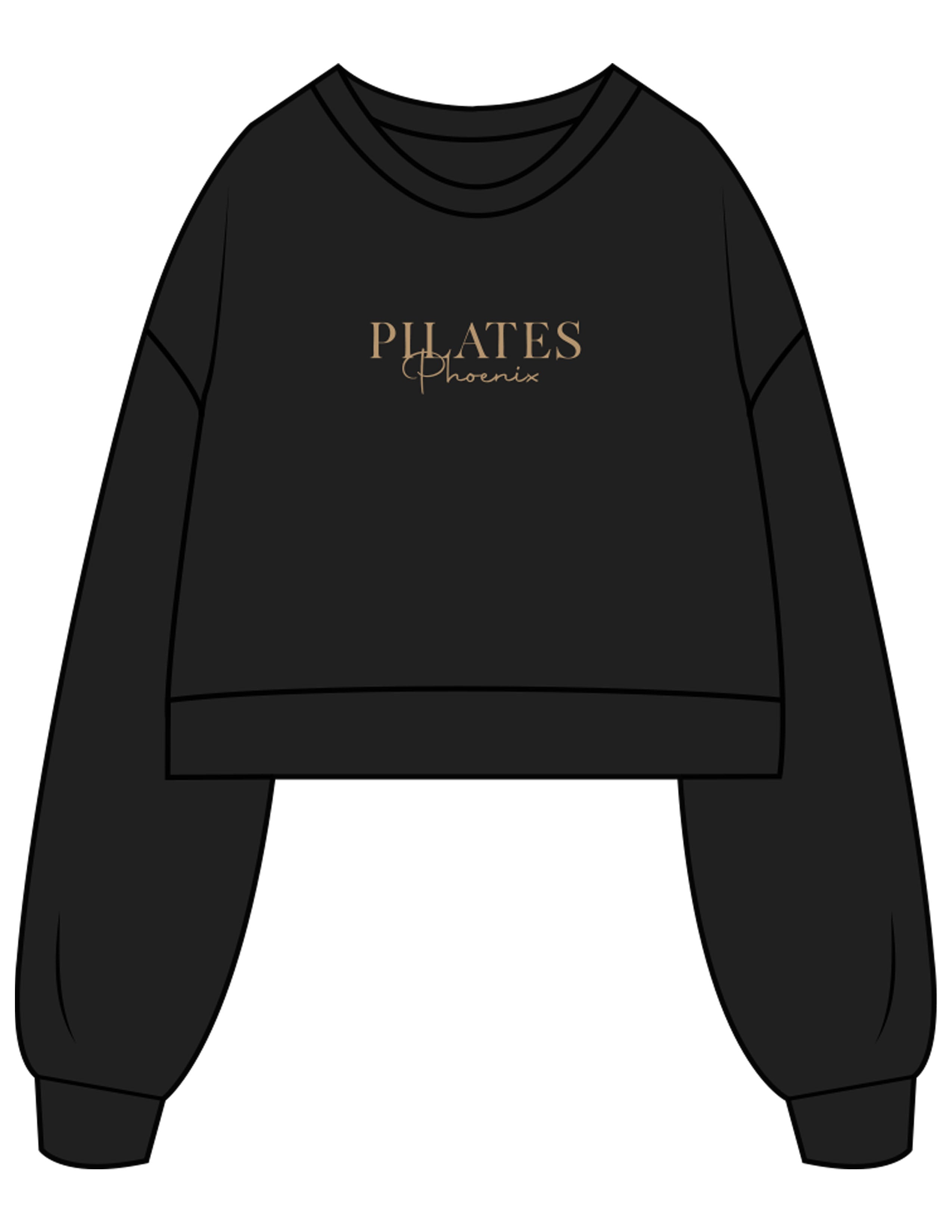 The Womens Crop Crewneck - Black - Pilates Phoenix - Chest Stacked & Back Stacked - Printed - Khaki