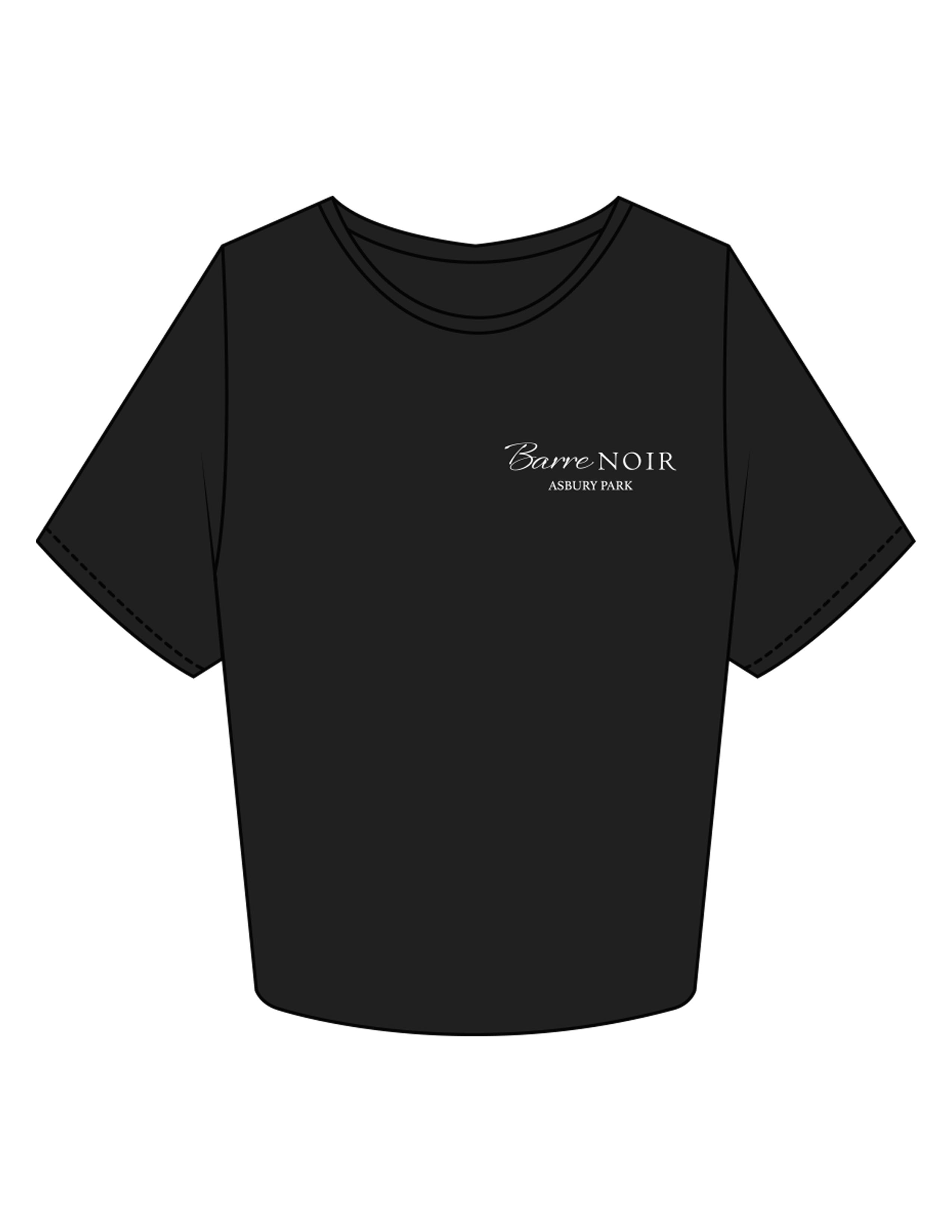 The Crop Tee - Black - Pilates Method/Barre Noir - Left Chest Stacked - Printed - White