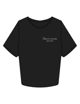 The Crop Tee - Black - Pilates Method/Barre Noir - Left Chest Stacked - Printed - White