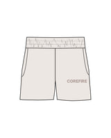 The Womens Sweat Shorts - Bone - Corefire - Left Leg - Embroidered - Tone on Tone