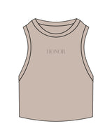 The Ribbed Crop Tank - Bone - Honor Pilates - Center Chest - Embroidered - Tone on Tone
