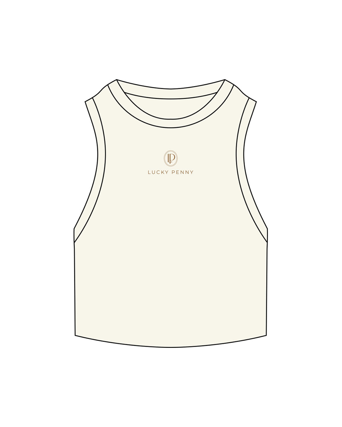 The Ribbed Crop Tank - Off White - Lucky Penny - Center Chest Stacked Logo - Embroidered - Brown