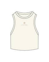 The Ribbed Crop Tank - Off White - Lucky Penny - Center Chest Stacked Logo - Embroidered - Brown