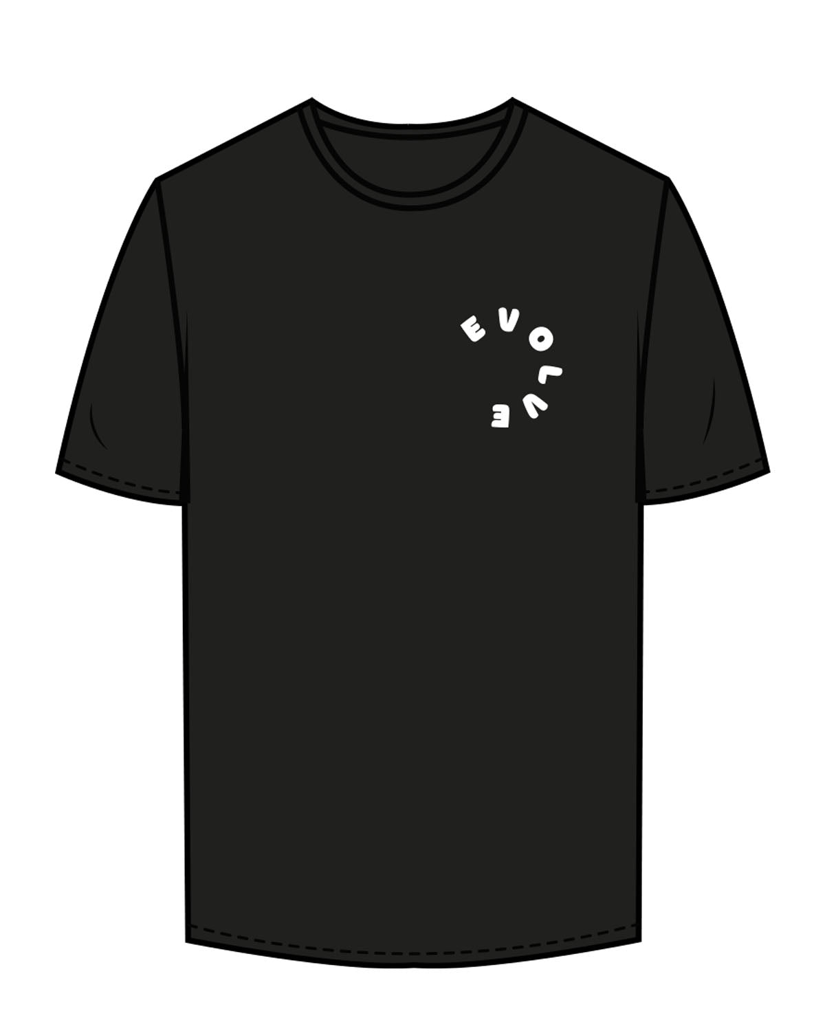 The Mens Tee - Black - Evolve Lagree - Left Chest Round & Center Back Vertical - Printed - White