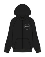 The Mens Zip Hoodie - Black - MECHA - Left Chest & Back Center Spine - White