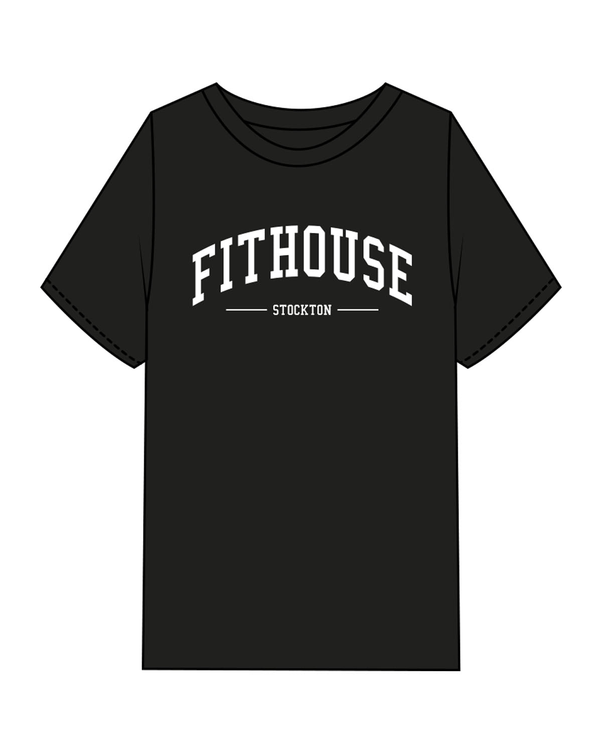 The Mens Heavyweight Tee - Black - Fit House - Chest Arc Stacked - Back Neckline - Printed - White