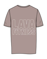The Womens Tee - Mushroom - Lava - Center Chest & Center Back Stacked - White Printed