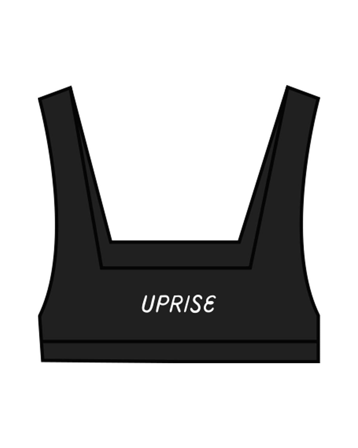 The Box Cut Bra - Black - Uprise Hot Yoga - Back - "UPRISE" - Printed - White