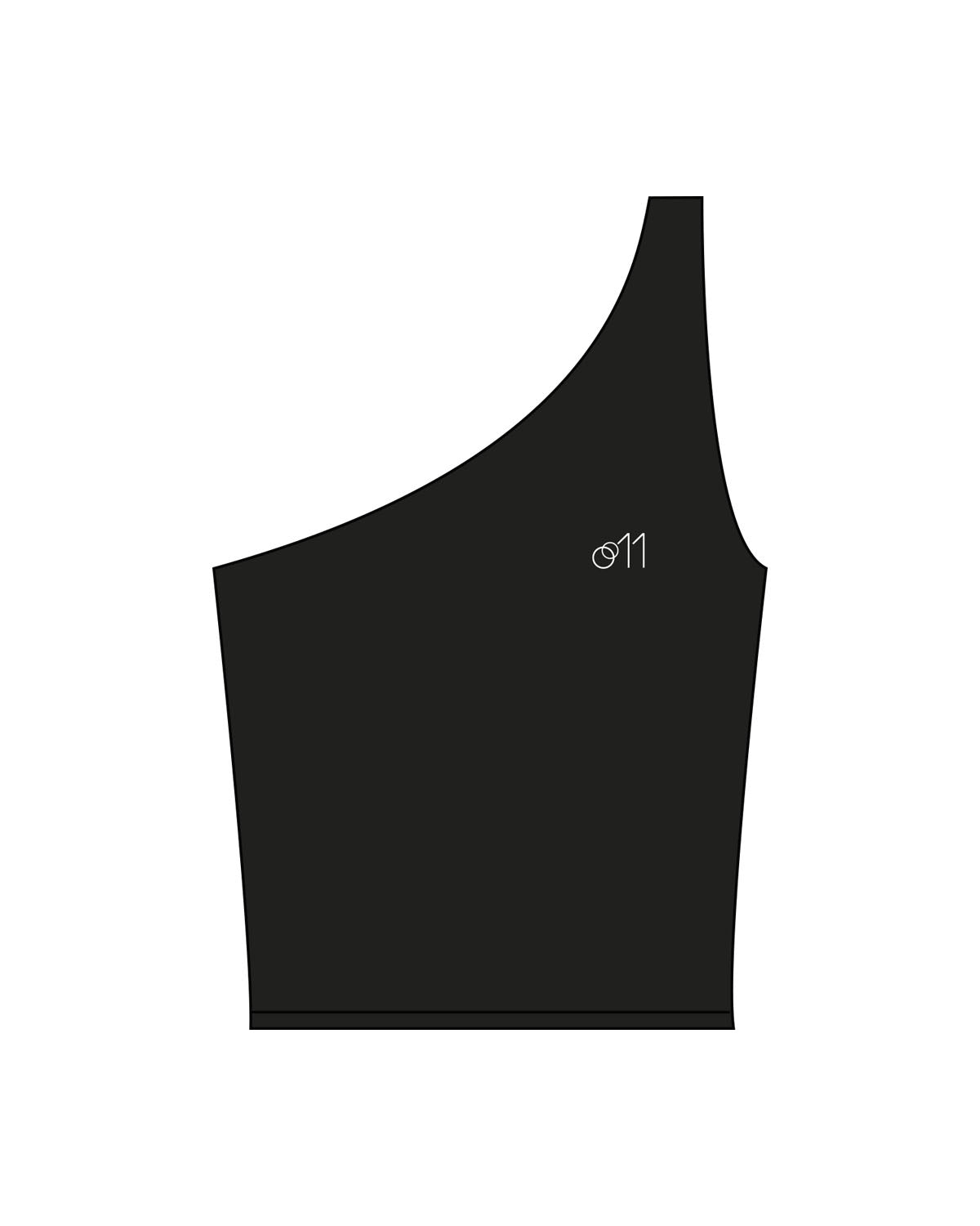 The One Shoulder Tank - Black - Studio 11 - Left Chest - Printed - White