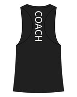 The Racerback Tank - Black - Krista - Center Chest Stacked & Back Center Stacked "COACH" - White